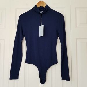 Hill House The Luna Bodysuit Turtleneck Navy Blue X-Small NWT